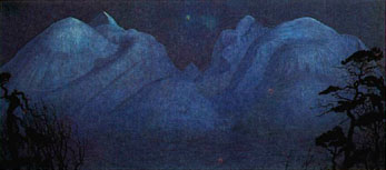 Инеистые великаны символизировали ужасы ледяных пустынь северных ландшафтов. («Рондан ночью», Х. Сольберг, холст, ок. 1890 г.)
